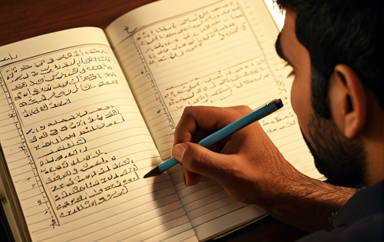 ** "A person thoughtfully organizing a list of goals in a notebook, prioritizing them with care. Soft, warm lighting. Focus on the determination in their eyes. Urdu script in the background subtly."
**