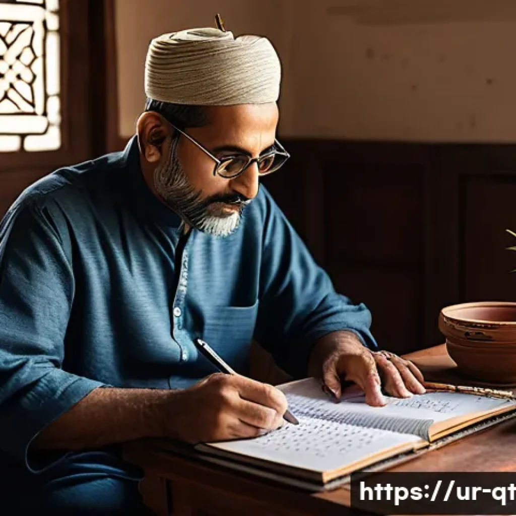 목적 중심 생활을 위한 핵심 습관 - A serene home office scene in a traditional Pakistani household, featuring a middle-aged man wearing...
