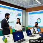 Home 21 목적 중심적 목표 달성을 위한 지속 가능성 원칙 - A vibrant office scene in a modern Pakistani workplace where a diverse team of professionals, dresse...