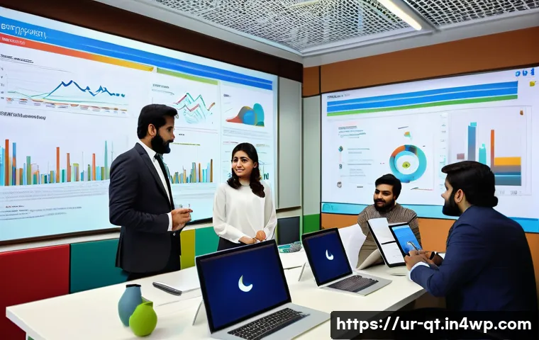 목적 중심적 목표 달성을 위한 지속 가능성 원칙 - A vibrant office scene in a modern Pakistani workplace where a diverse team of professionals, dresse...