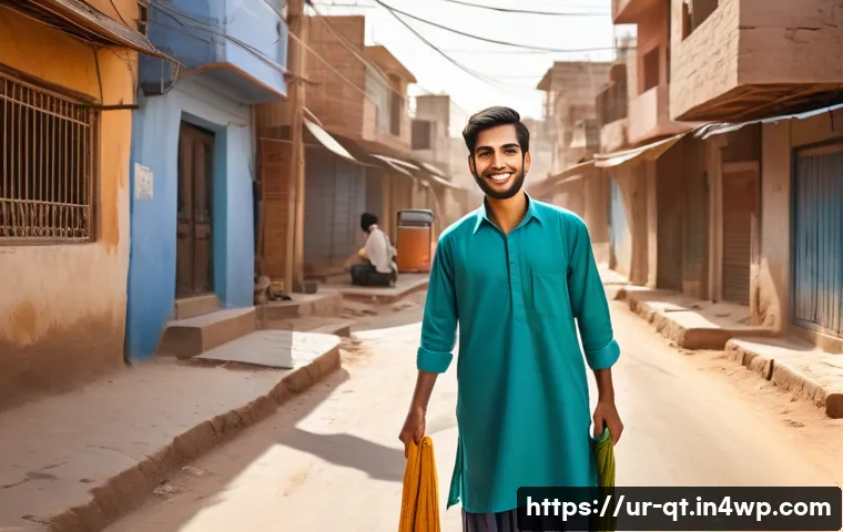 목적을 찾기 위한 체험 활동 - A young Pakistani man engaging in community volunteer work, wearing casual modest clothing and a tra...
