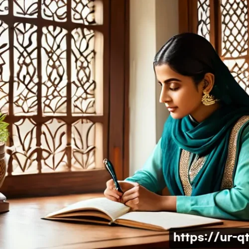 Home 31 목적 중심적 삶을 위한 성공 사례 분석 - A serene study room scene featuring a young South Asian woman with traditional Pakistani attire, sit...