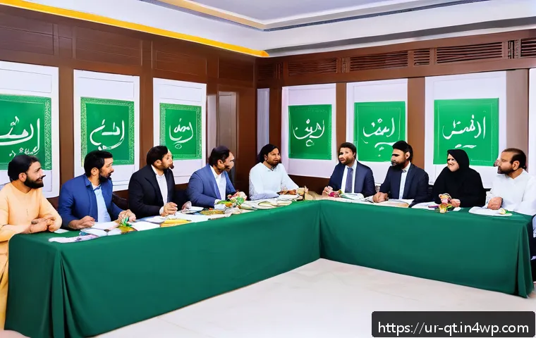 목적 중심적 리더십의 역할 - A diverse Pakistani office team engaged in a collaborative meeting around a large table, with a conf...