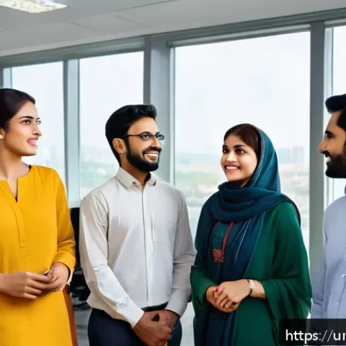 Home 17 목적을 기반으로 한 조직 문화 변화 - A diverse group of professional Pakistani employees in a modern office setting, attentively particip...