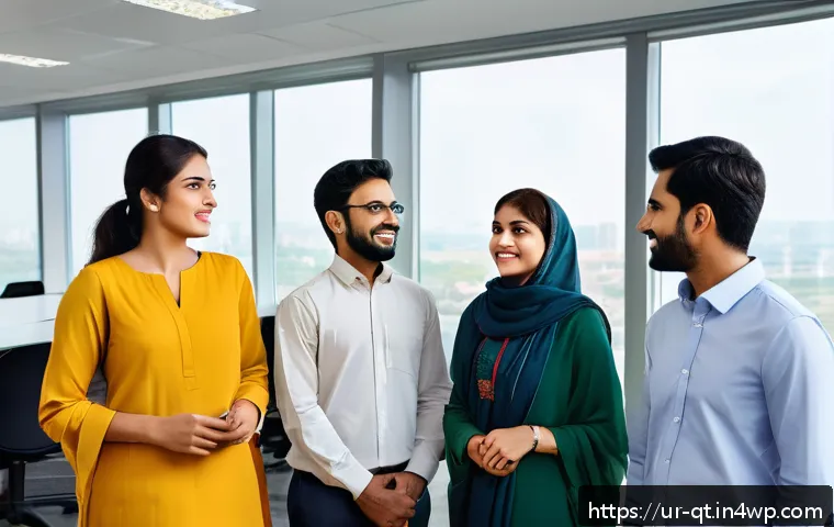 목적을 기반으로 한 조직 문화 변화 - A diverse group of professional Pakistani employees in a modern office setting, attentively particip...